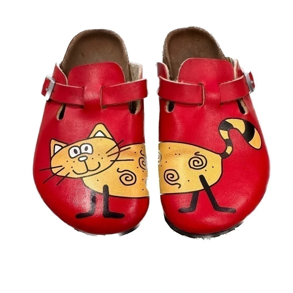 Birkenstock Birki's Kids Woodby Red Bridget the Cat Clogs Red & Yellow Size C10 - Picture 1 of 4